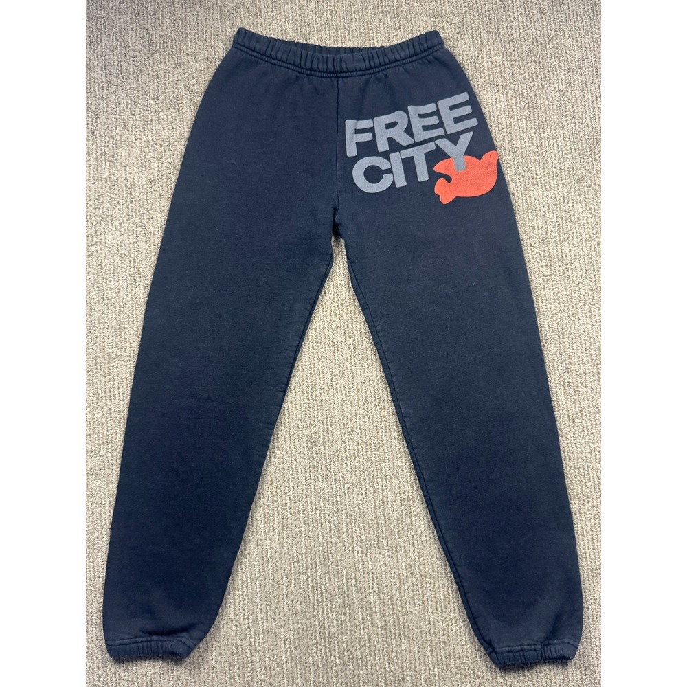 FREECITY Sweatpants Womens Small Black Dove Logo Graphic Joggers Made in USA